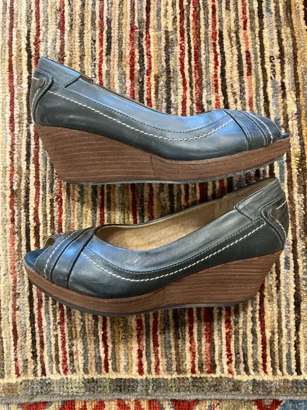 NEW Women's Fat Face USA 7 (UK38) - Open Toe Blue Green Earthy Leather Shoes